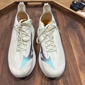 Women's Mizuno Neo Vista  2 Cream Knit Running with Teal and Purple Logos